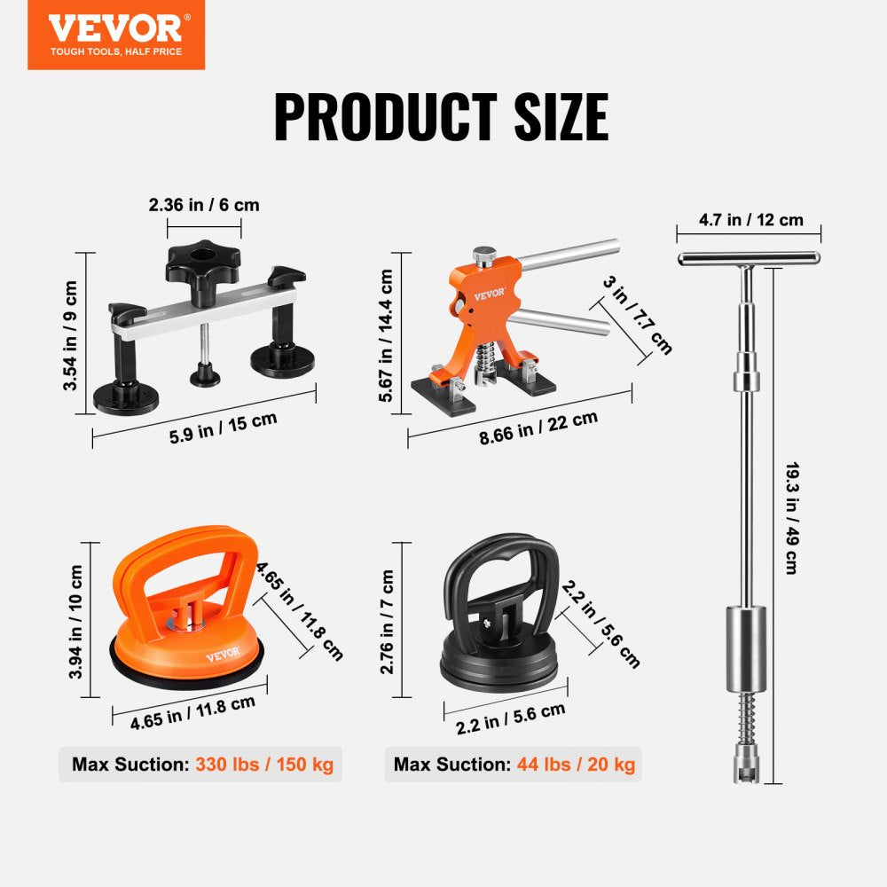 VEVOR 107 PCS Dent Removal Kit, Paintless Dent Repair Kit with Golden Lifter, Bridge Puller, Slide Hammer T-bar Dent Puller, Suction Cup Dent Puller for Auto Body Dents, Hail Damage, Door Ding