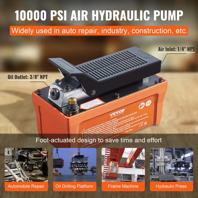 VEVOR Air Hydraulic Pump Foot Operated Pump 10,000PSI 98in³ 6.6FT Auto Body Shop