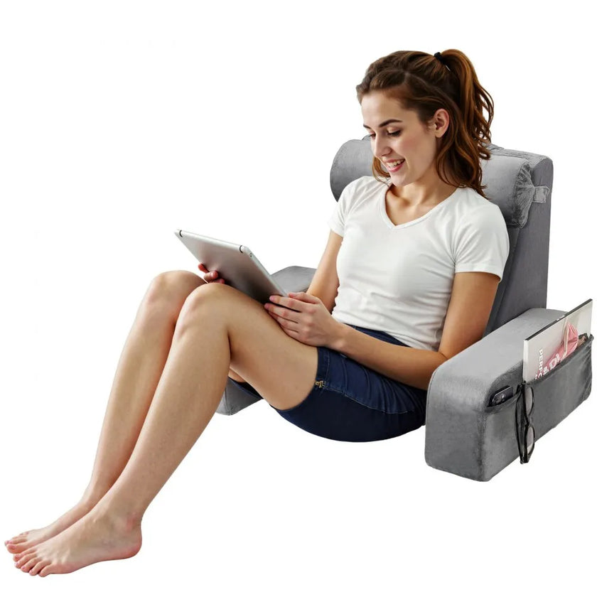 VEVOR Reading Pillow Backrest Support Pillow with Removable & 3 Pockets Headrest