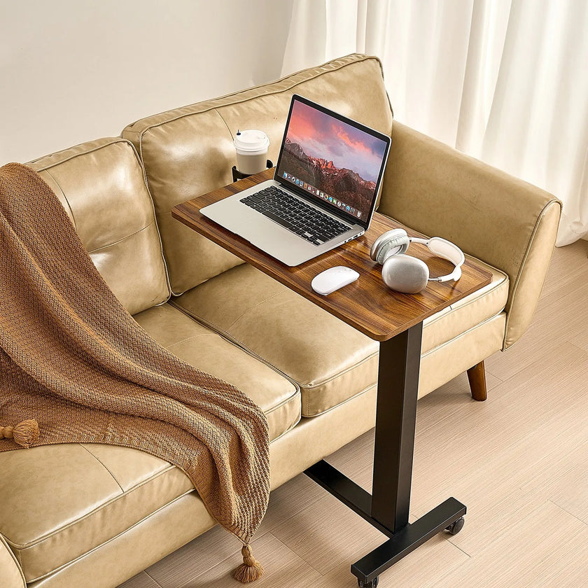 VEVOR Overbed Table Mobile Bed Side Desk with Electric Lifting & 4 Wheels Wood