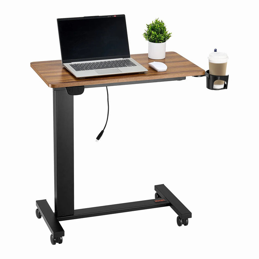 VEVOR Overbed Table Mobile Bed Side Desk with Electric Lifting & 4 Wheels Wood