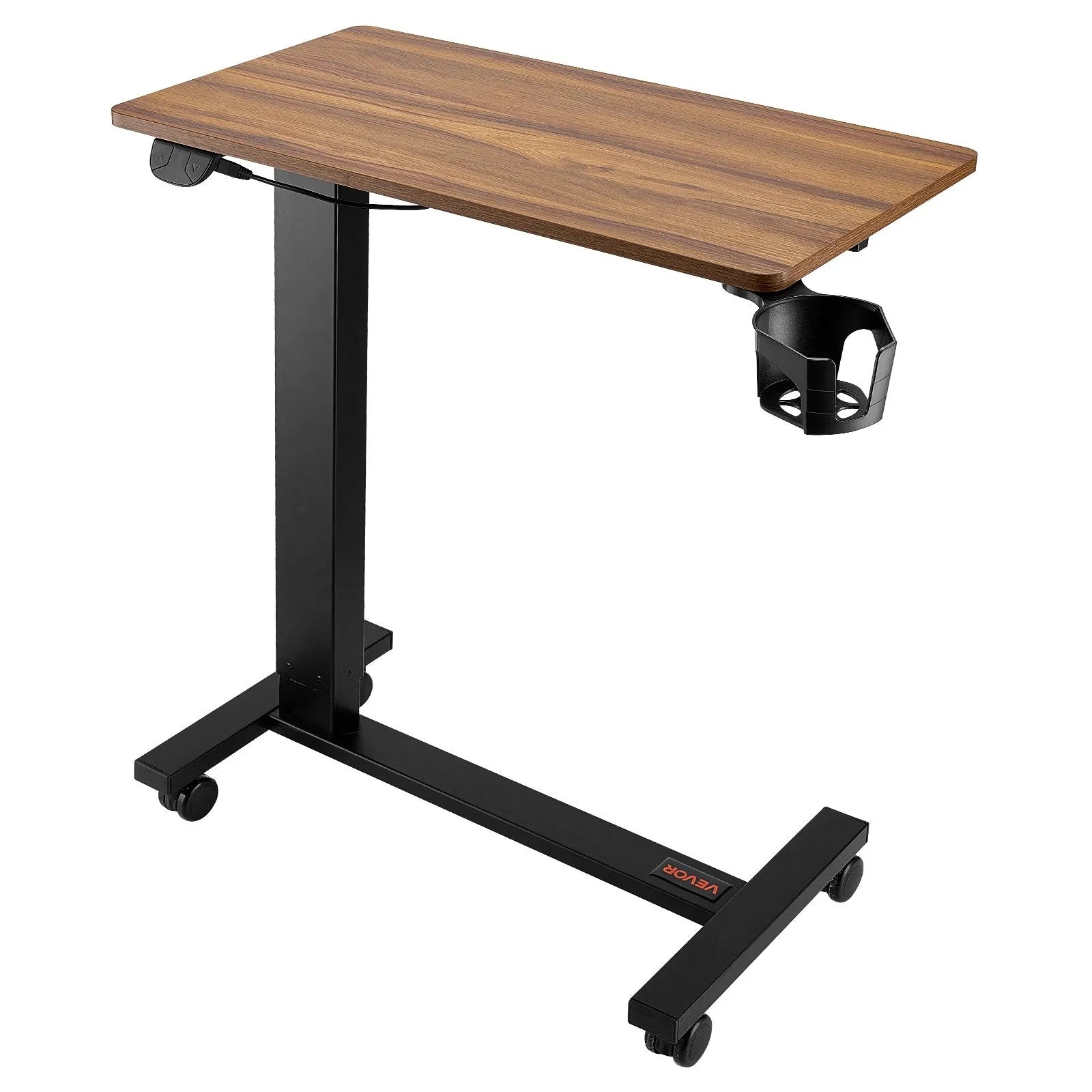 VEVOR Overbed Table Mobile Bed Side Desk with Electric Lifting & 4 Wheels Wood