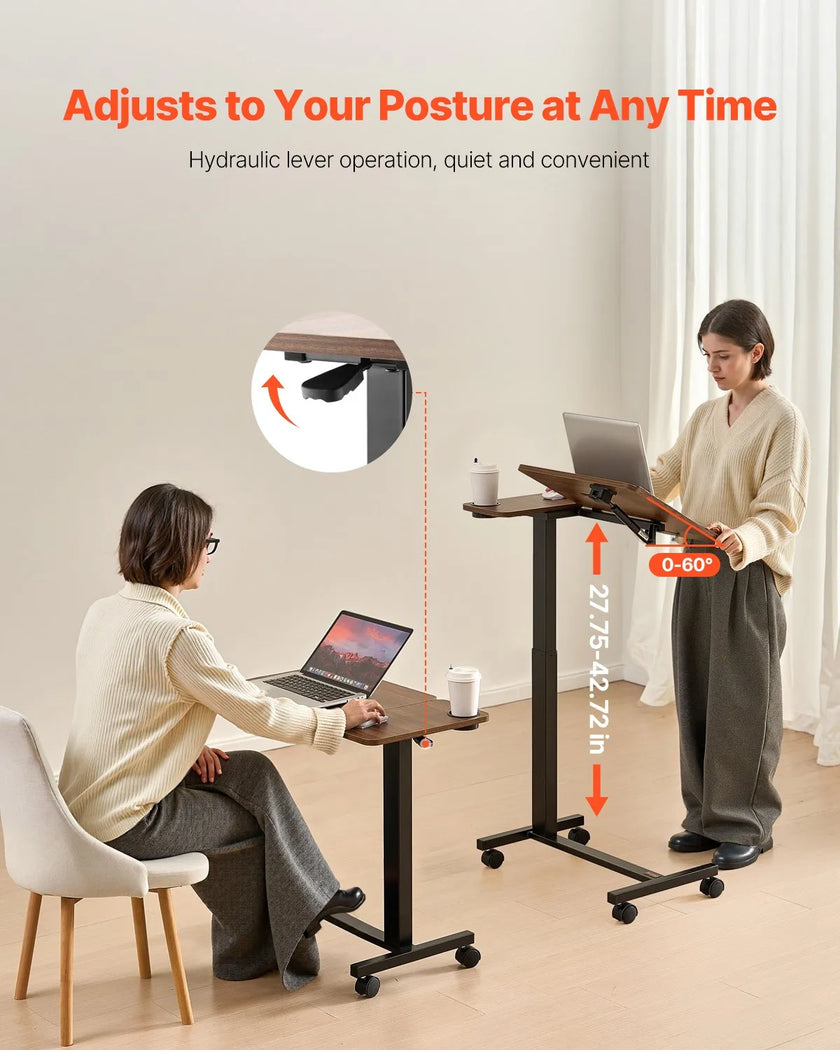 VEVOR Overbed Table Mobile Bed Side Desk with Flip Desktop Wheels & Cup Holder