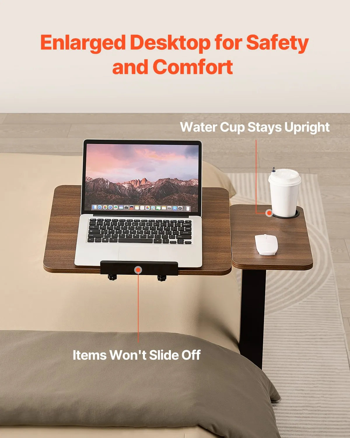 VEVOR Overbed Table Mobile Bed Side Desk with Flip Desktop Wheels & Cup Holder