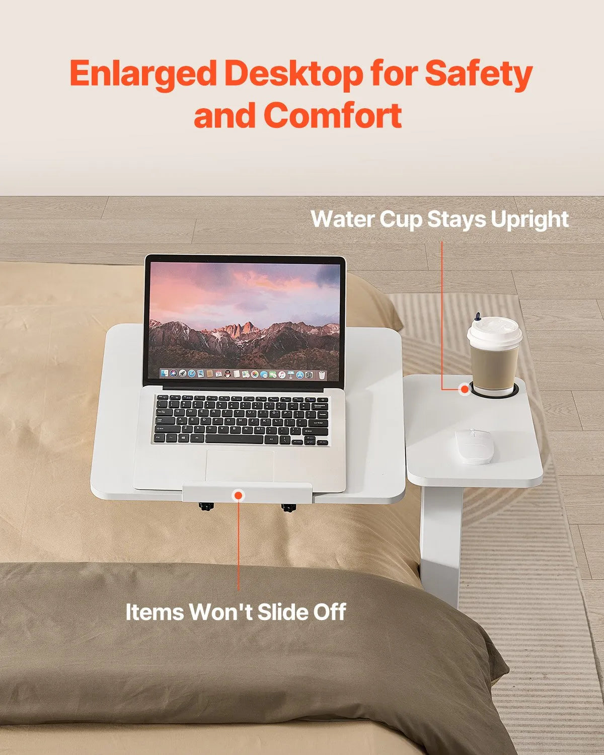 VEVOR Overbed Table Bed Side Desk with Flip Desktop Wheels & Cup Holder White