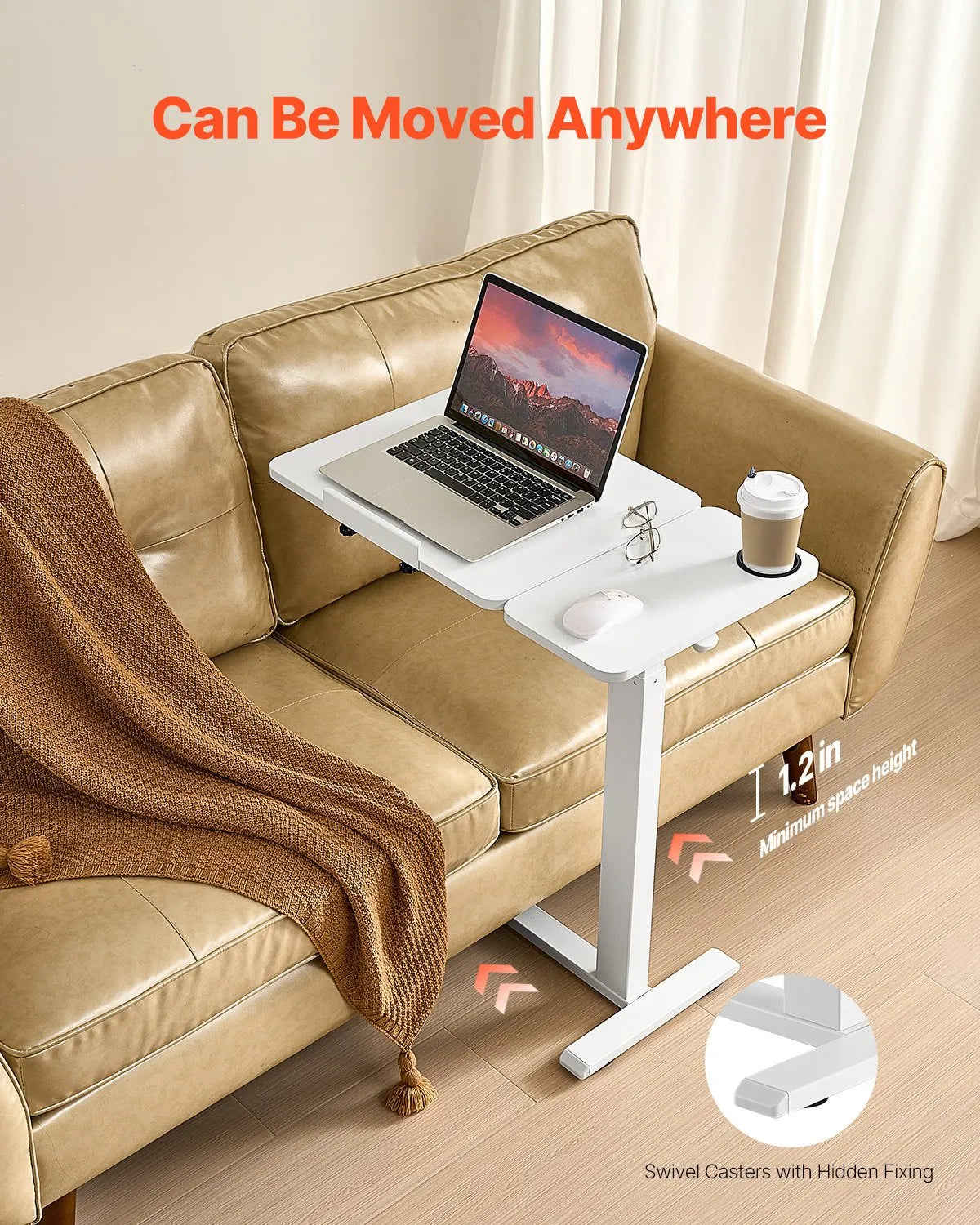 VEVOR Overbed Table Bed Side Desk with Flip Desktop Wheels & Cup Holder White