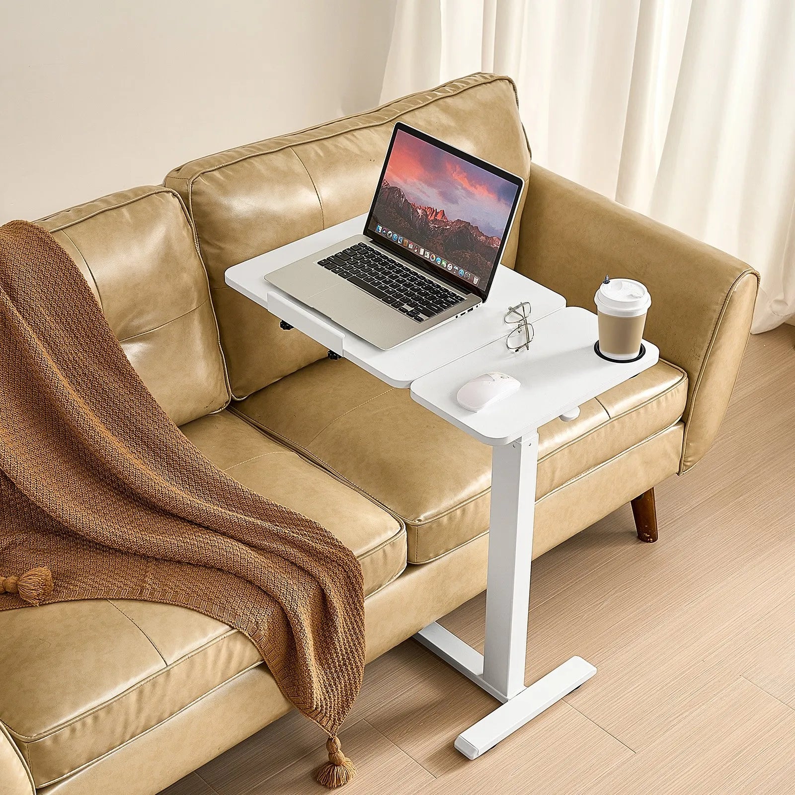 VEVOR Overbed Table Bed Side Desk with Flip Desktop Wheels & Cup Holder White