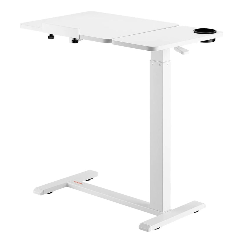 VEVOR Overbed Table Bed Side Desk with Flip Desktop Wheels & Cup Holder White