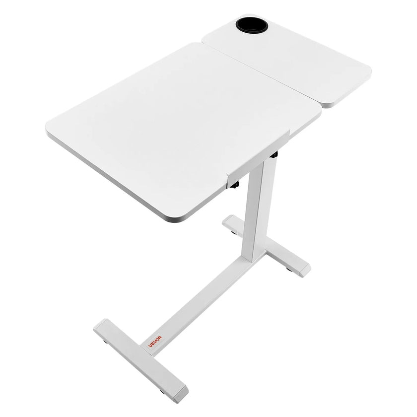 VEVOR Overbed Table Bed Side Desk with Flip Desktop Wheels & Cup Holder White