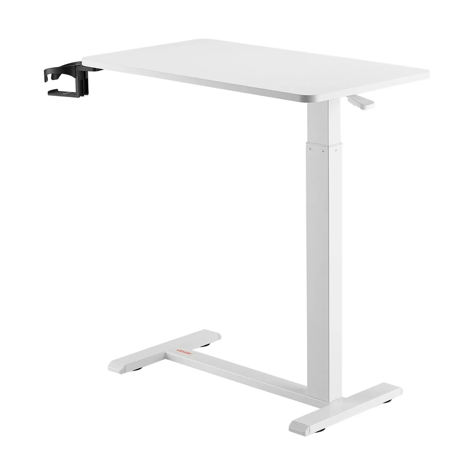 VEVOR Overbed Table Mobile Bed Side Desk with 4 Hidden Wheels Cup Holder White