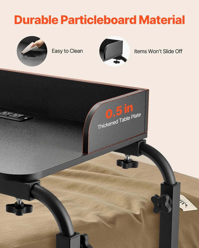 VEVOR Overbed Table Mobile Bed Side Desk 4 Wheels (2 with Brakes) & Power Socket
