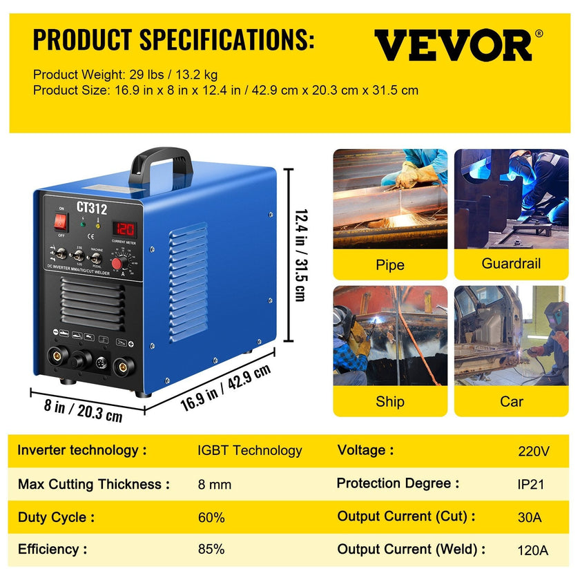 CT312 TIG/MMA Welder + Plasma Cutter 3in1 Welding Machine + Accessories