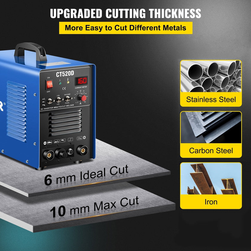 VEVOR TIG/MMA Plasma Cutter CT520D 3 in 1 Combo Welding Machine Tig Welder 200A Arc Welder 200A Plasma Cutter 50A Plasma Cutting Machine Dual Voltage 110 220V