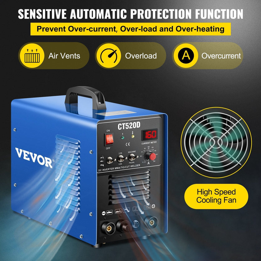 VEVOR TIG/MMA Plasma Cutter CT520D 3 in 1 Combo Welding Machine Tig Welder 200A Arc Welder 200A Plasma Cutter 50A Plasma Cutting Machine Dual Voltage 110 220V