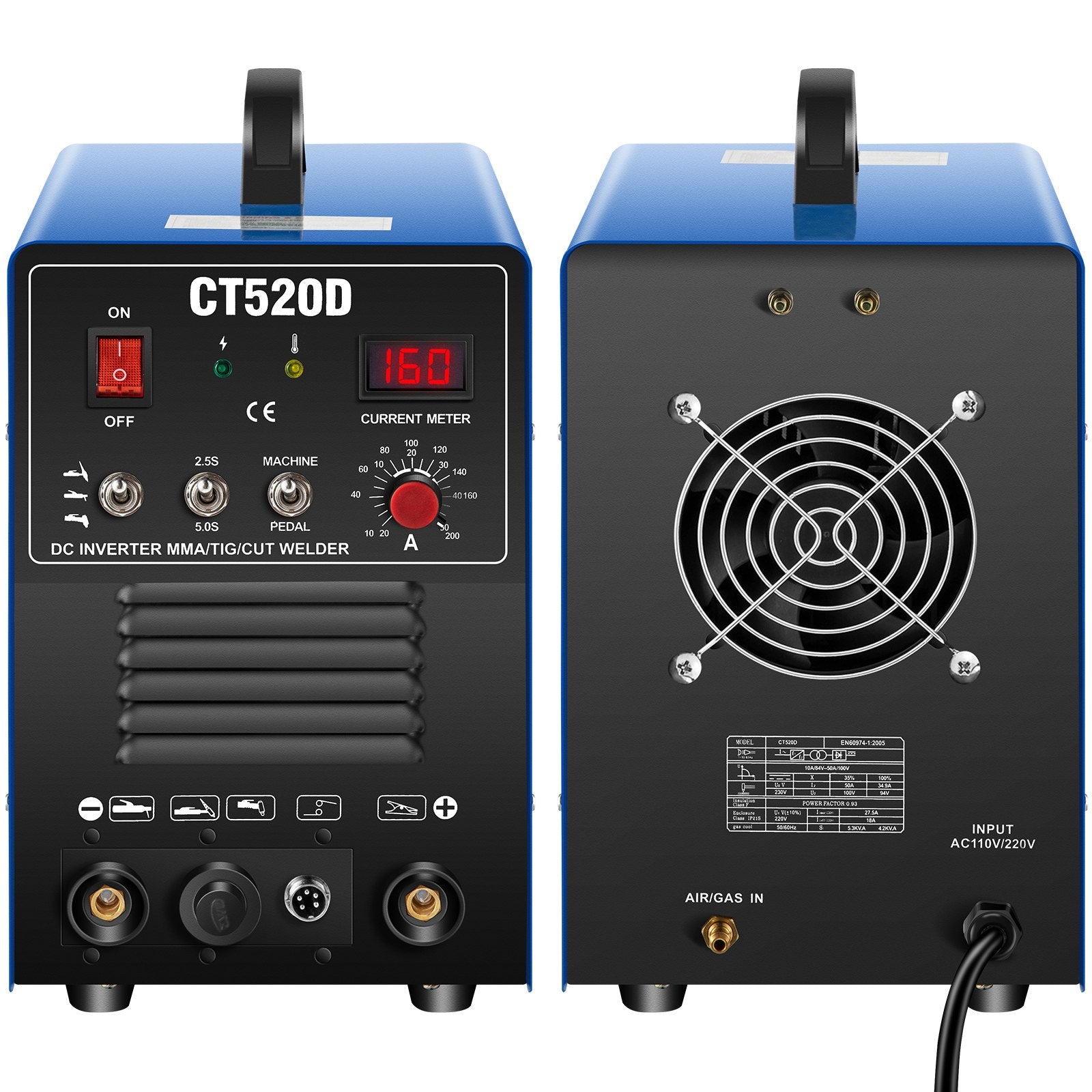 VEVOR TIG/MMA Plasma Cutter CT520D 3 in 1 Combo Welding Machine Tig Welder 200A Arc Welder 200A Plasma Cutter 50A Plasma Cutting Machine Dual Voltage 110 220V