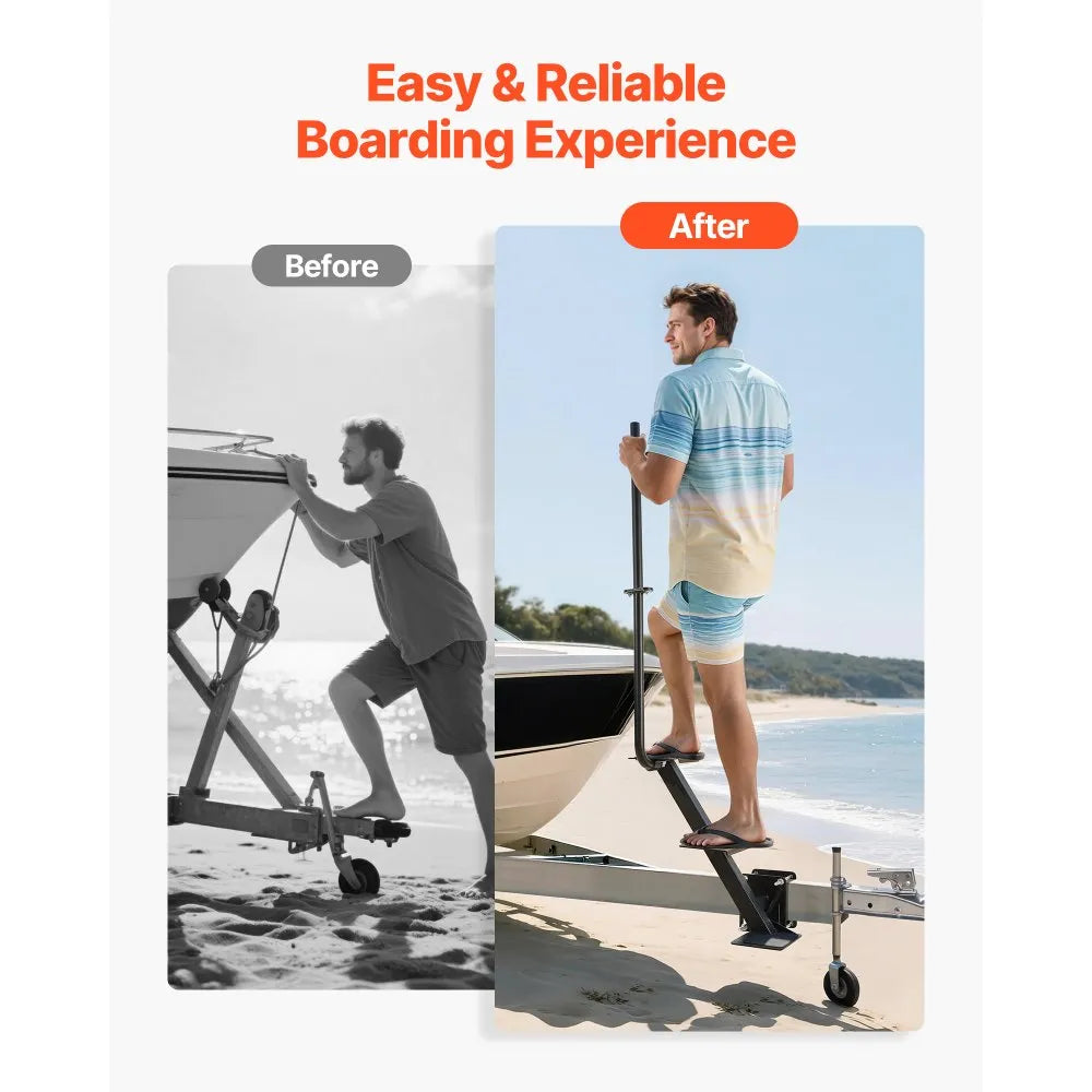 Boat Trailer Steps with Handle – Heavy-Duty 3-Step Side-Mount Marine Ladder