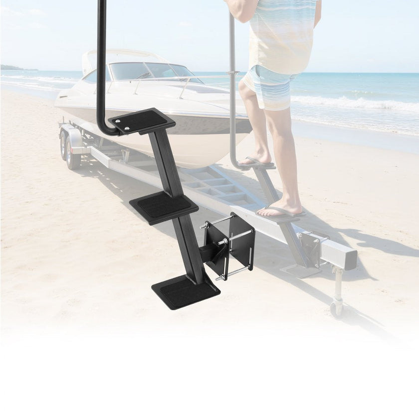 Boat Trailer Steps with Handle – Heavy-Duty 3-Step Side-Mount Marine Ladder