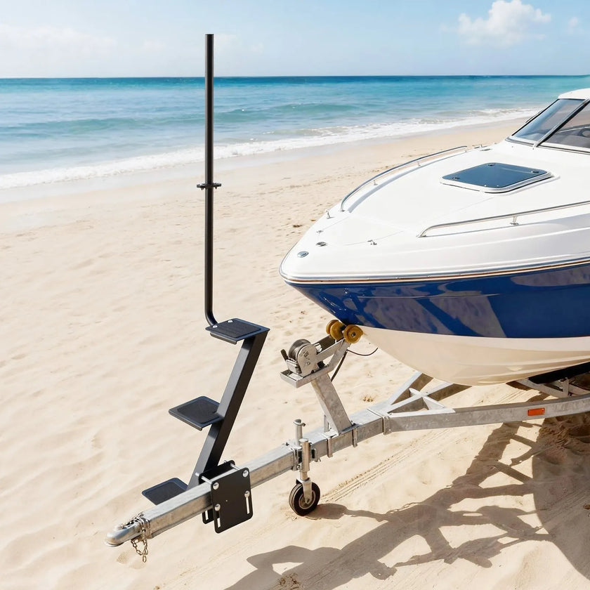 Boat Trailer Steps with Handle – Heavy-Duty 3-Step Side-Mount Marine Ladder