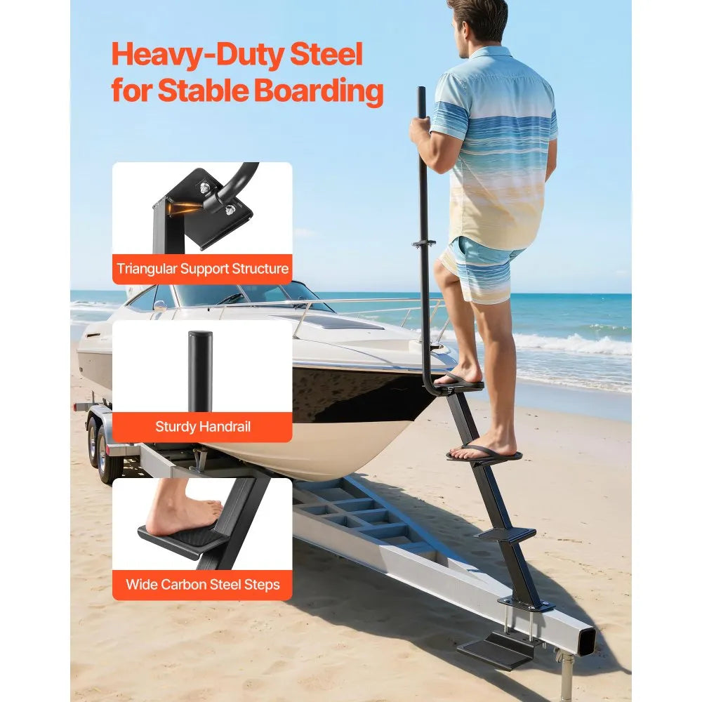 Boat Trailer Steps with Handle – Heavy-Duty 4-Step Marine Ladder