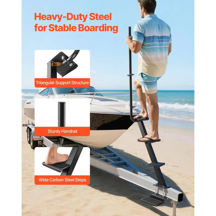 Boat Trailer Steps with Handle – Heavy-Duty 4-Step Marine Ladder