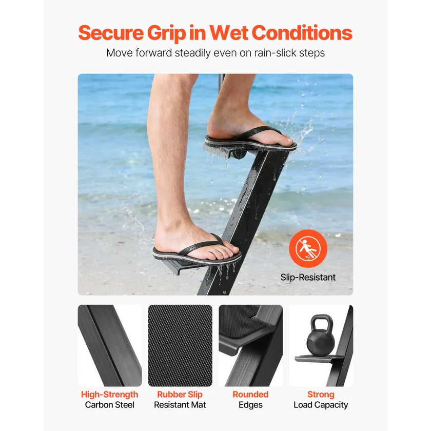 Boat Trailer Steps with Handle – Heavy-Duty 4-Step Marine Ladder
