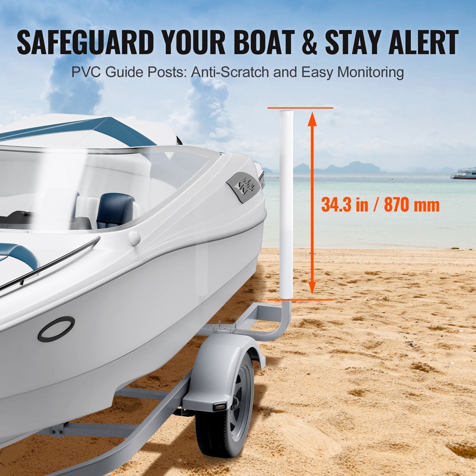 VEVOR Boat Trailer Guide, 43” Adjustable Design Trailer Guide Poles, 2PCS Rustproof Galvanized Steel Trailer Guide ons, Trailer Guides with PVC Pipes, for Ski Boat, Fishing Boat or Sailboat Trailer