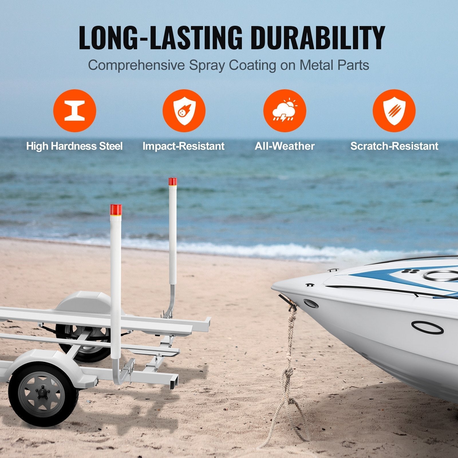 VEVOR Boat Trailer Guide, 46” with LED Light Trailer Guide Poles, 2PCS Rustproof Galvanized Steel Trailer Guide ons, Trailer Guides with PVC Pipes, for Ski Boat, Fishing Boat or Sailboat Trailer