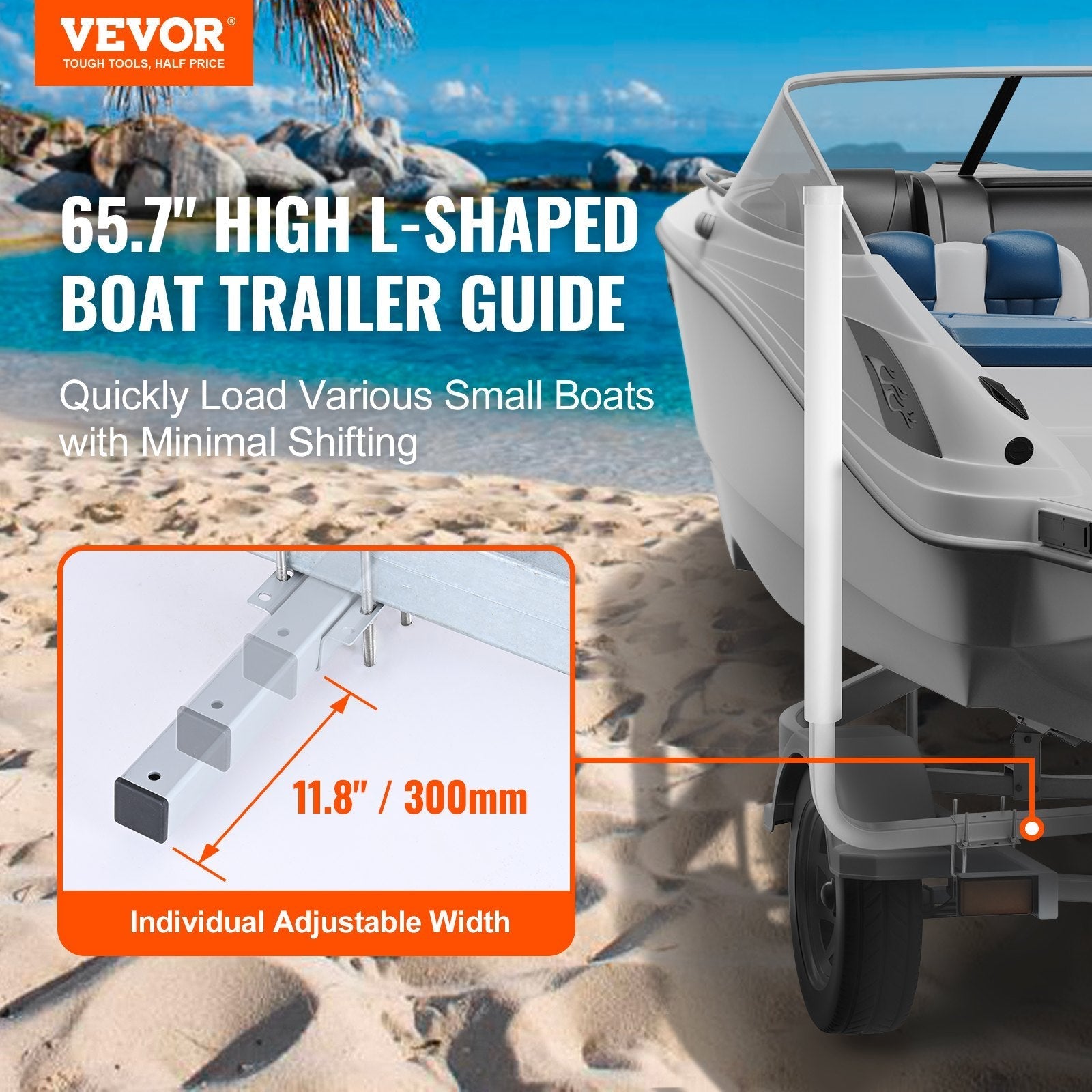 VEVOR Boat Trailer Guide, 60” Adjustable Design Trailer Guide Poles, 2PCS Rustproof Galvanized Steel Trailer Guide ons, Trailer Guides with PVC Pipes, for Ski Boat, Fishing Boat or Sailboat Trailer