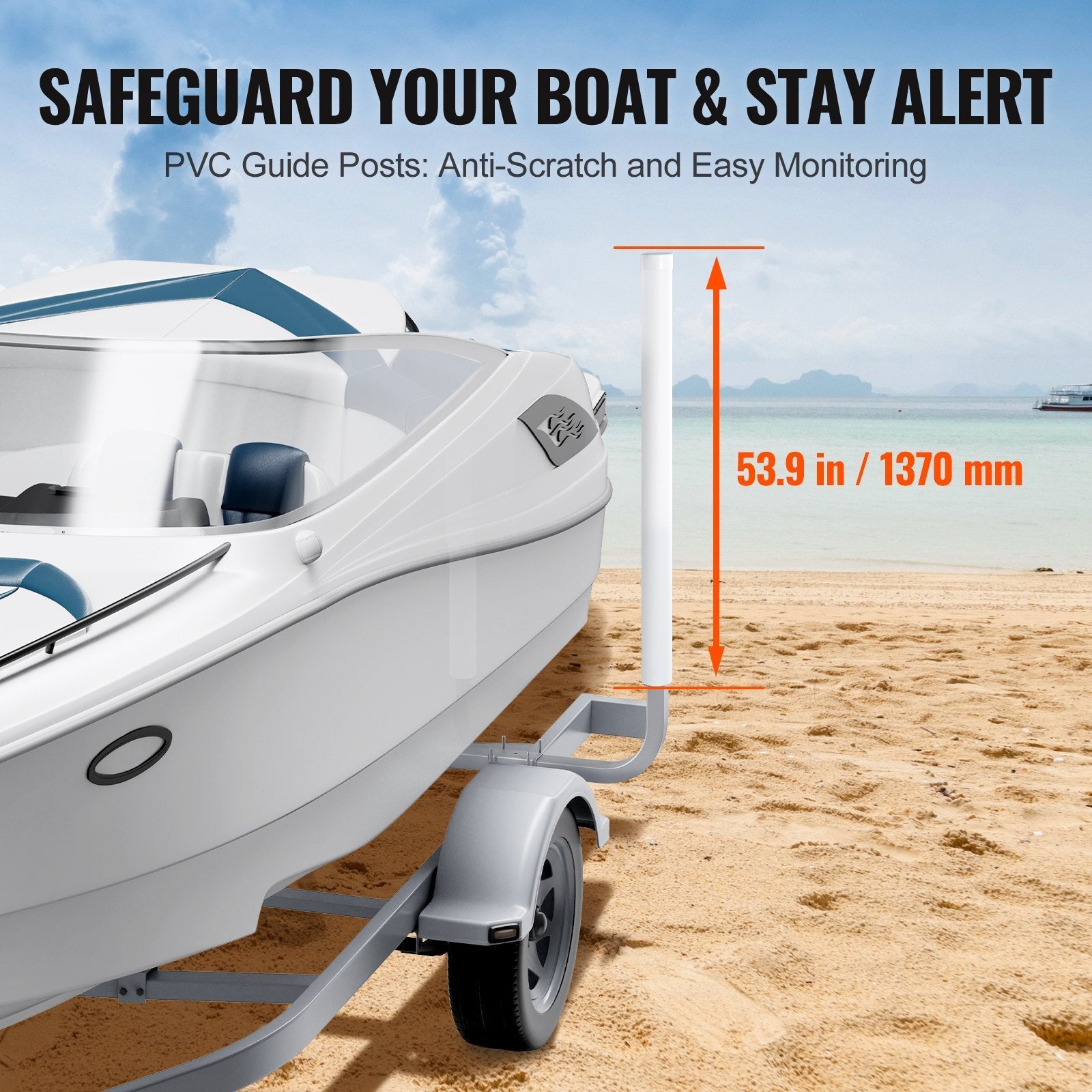 VEVOR Boat Trailer Guide, 60” Adjustable Design Trailer Guide Poles, 2PCS Rustproof Galvanized Steel Trailer Guide ons, Trailer Guides with PVC Pipes, for Ski Boat, Fishing Boat or Sailboat Trailer
