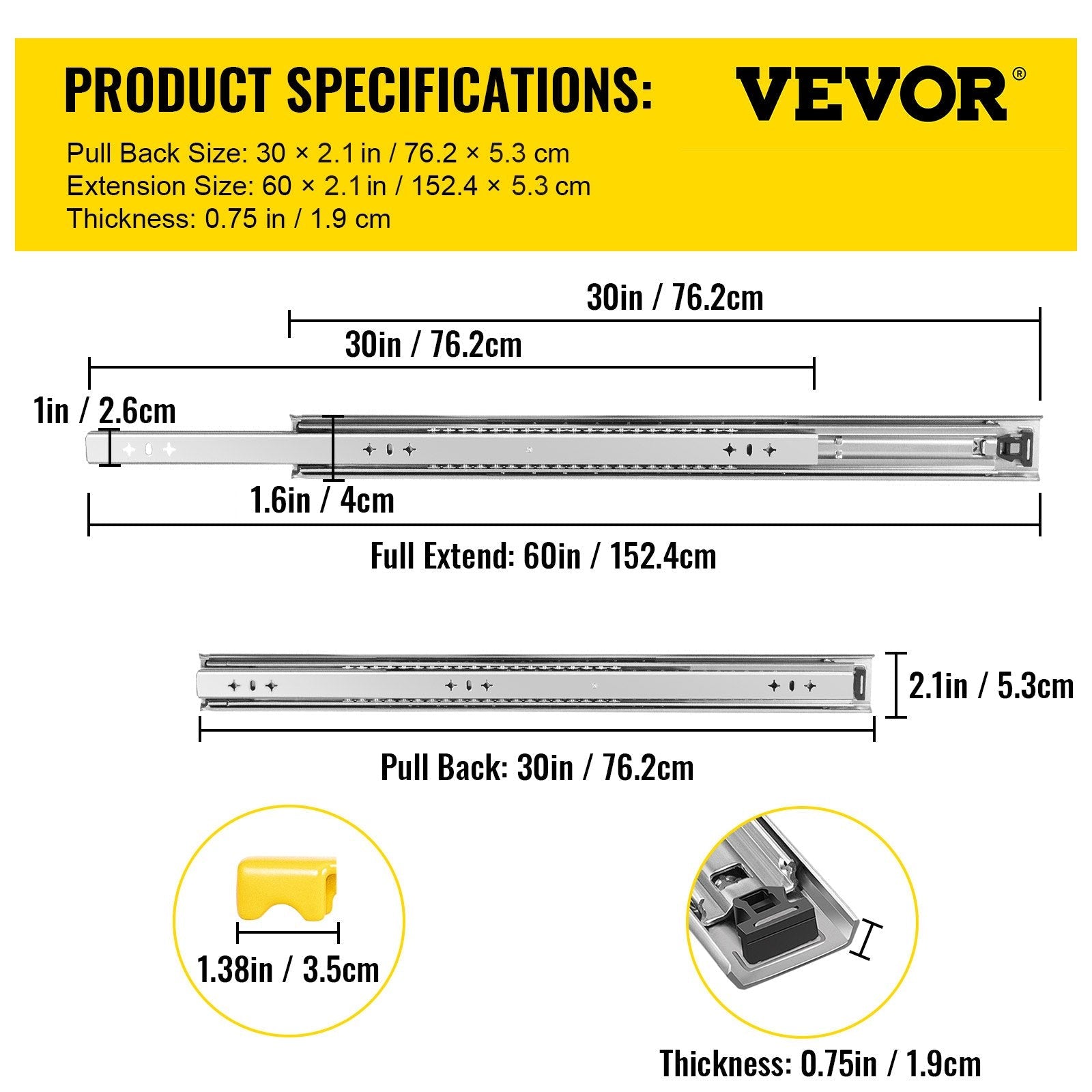 VEVOR Heavy Duty Drawer Slides 2PCS Drawer Slides 30
