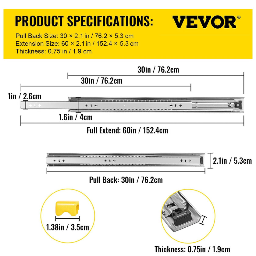VEVOR Heavy Duty Drawer Slides 2PCS Drawer Slides 30