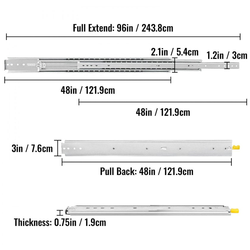 Heavy Duty Drawer Slides 500lbs Ball Bearing Drawer Slides 48inch Long with Lock