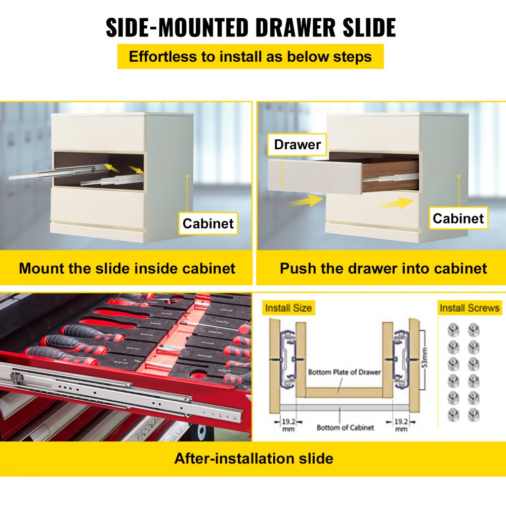 VEVOR Drawer Slides, 1 Pair 36 Inch Soft Close Drawer Slides, Ball Bearing Side Mount Drawer Hardware Slides, 500 LBS Load Capacity 3-Section Full Extension Drawer Slides for Smooth Slide, Less Noise