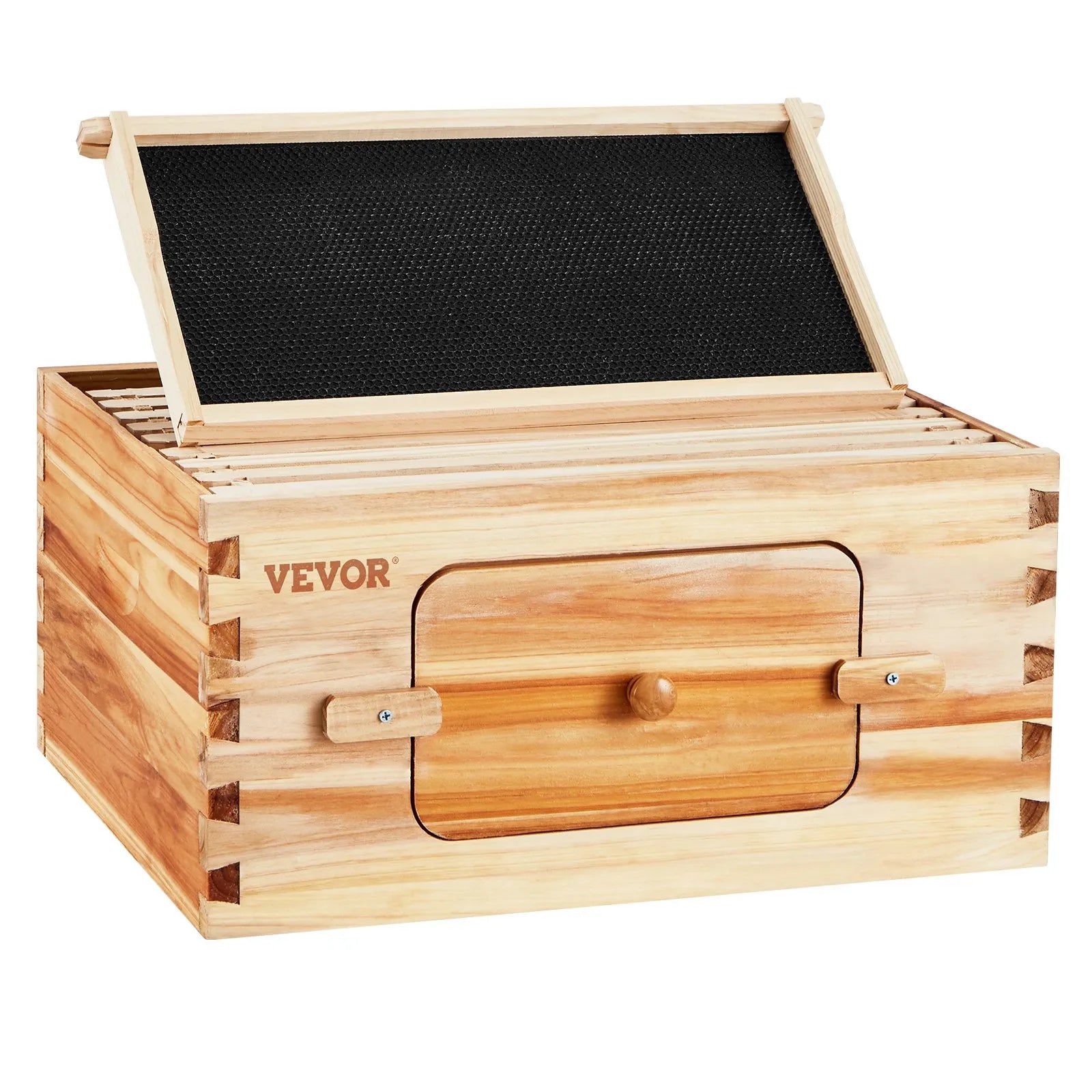 VEVOR Bee Hive Deep Box Starter Kit, 100% Beeswax Coated Natural Cedar Wood, Langstroth Beehive Kit with 10 Frames and Foundations, Transparent Acrylic Bee Windows for Beginners and Pro Beekeepers
