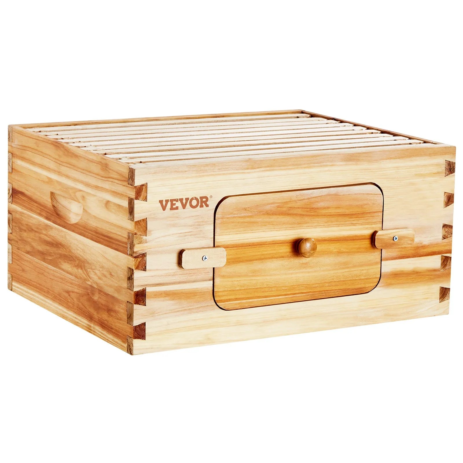 VEVOR Bee Hive Deep Box Starter Kit, 100% Beeswax Coated Natural Cedar Wood, Langstroth Beehive Kit with 10 Frames and Foundations, Transparent Acrylic Bee Windows for Beginners and Pro Beekeepers
