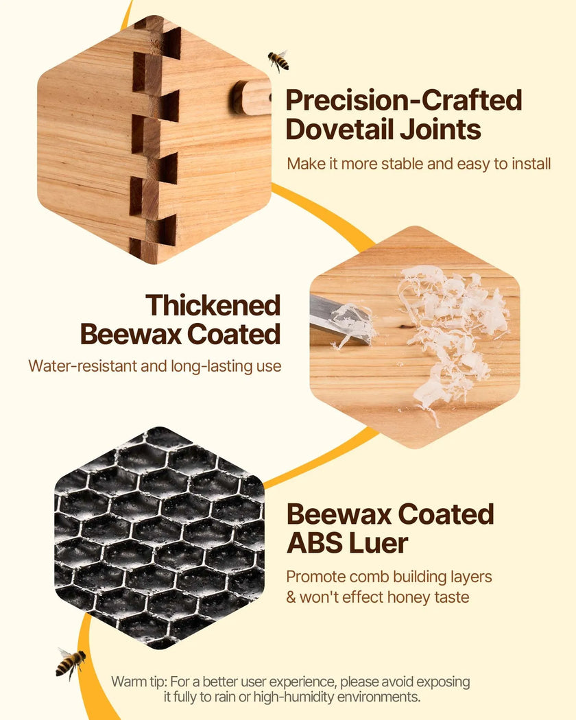 VEVOR Bee Hive 30 Frame Bee Hives Starter Kit, Beeswax Coated Fir Wood, 2 Deep + 1 Medium Bee Boxes Langstroth Beehive Kit, Transparent Acrylic Windows with Foundations for Beginners Pro Beekeepers