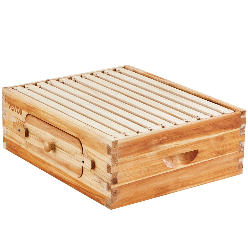 VEVOR Bee Hive Medium Box Starter Kit, 100% Beeswax Coated Natural Cedar Wood, Langstroth Beehive Kit with 10 Frames and Foundations, Transparent Acrylic Bee Windows for Beginners and Pro Beekeepers