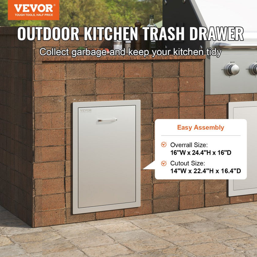 VEVOR Outdoor Kitchen Propane Tank Drawer 16Wx22Hx16D Inch BBQ Propane Drawer with Handle Stainless Steel Propane Tank Drawer for Outdoor Kitchen