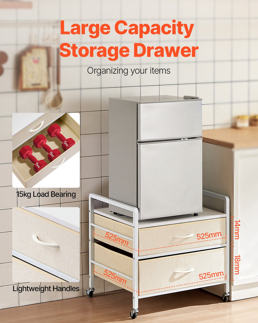 VEVOR Mini Fridge Stand with Storage 176 lbs White Mini Fridge Table 2 Drawers