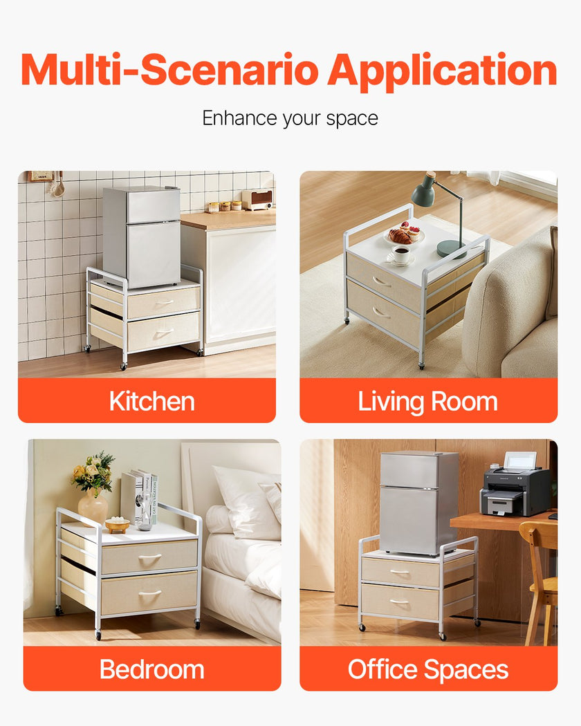VEVOR Mini Fridge Stand with Storage 176 lbs White Mini Fridge Table 2 Drawers