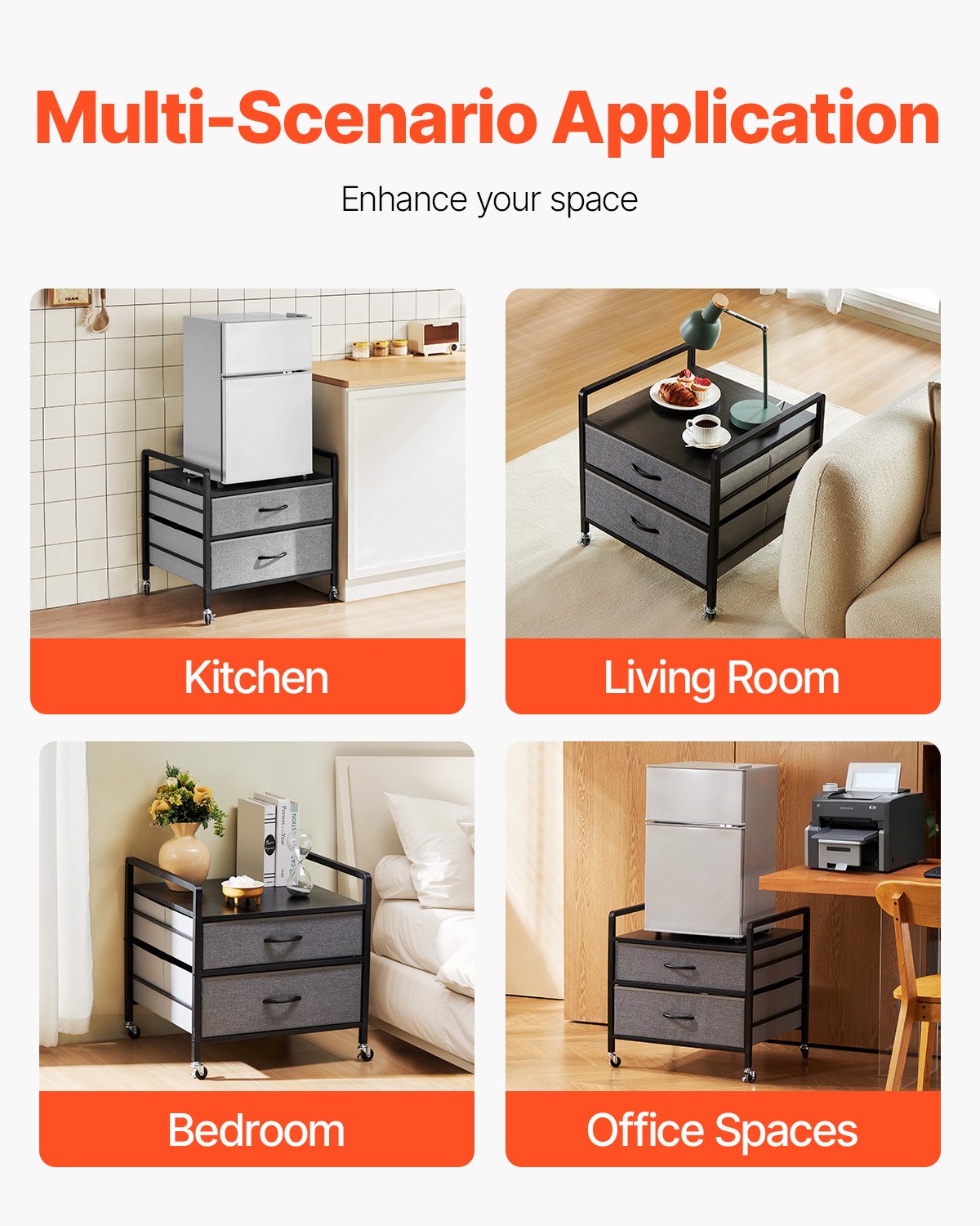 VEVOR Mini Fridge Stand with Storage 176 lbs Gray Mini Fridge Table 2 Drawers
