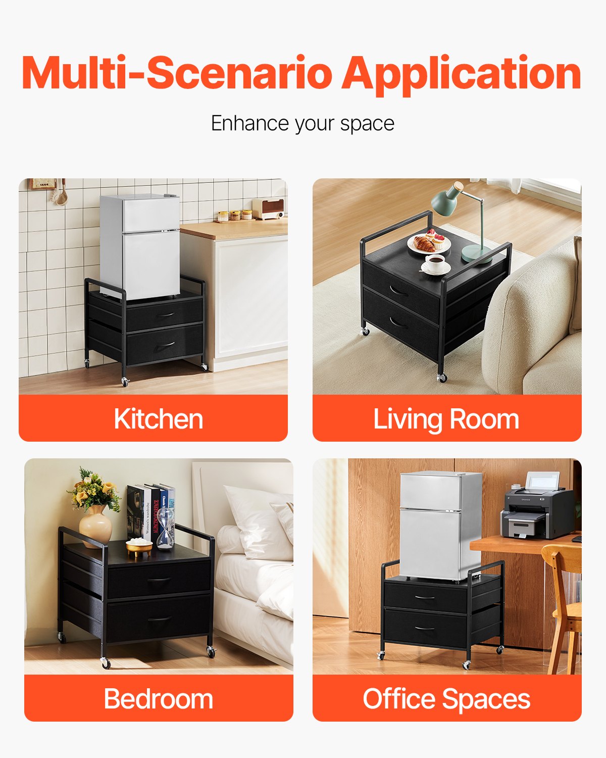VEVOR Mini Fridge Stand with Storage 176 lbs Black Mini Fridge Table 2 Drawers