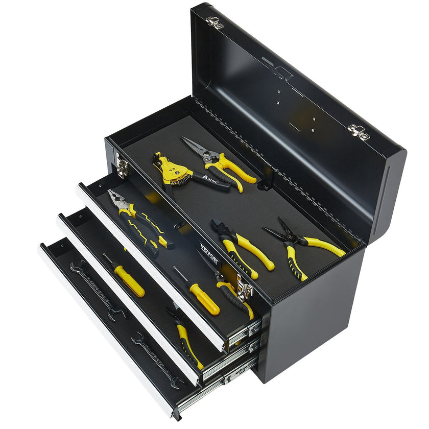 VEVOR Tool Box 20.5-inch Portable Metal Tool Box with 3 Drawers Tool Organizer