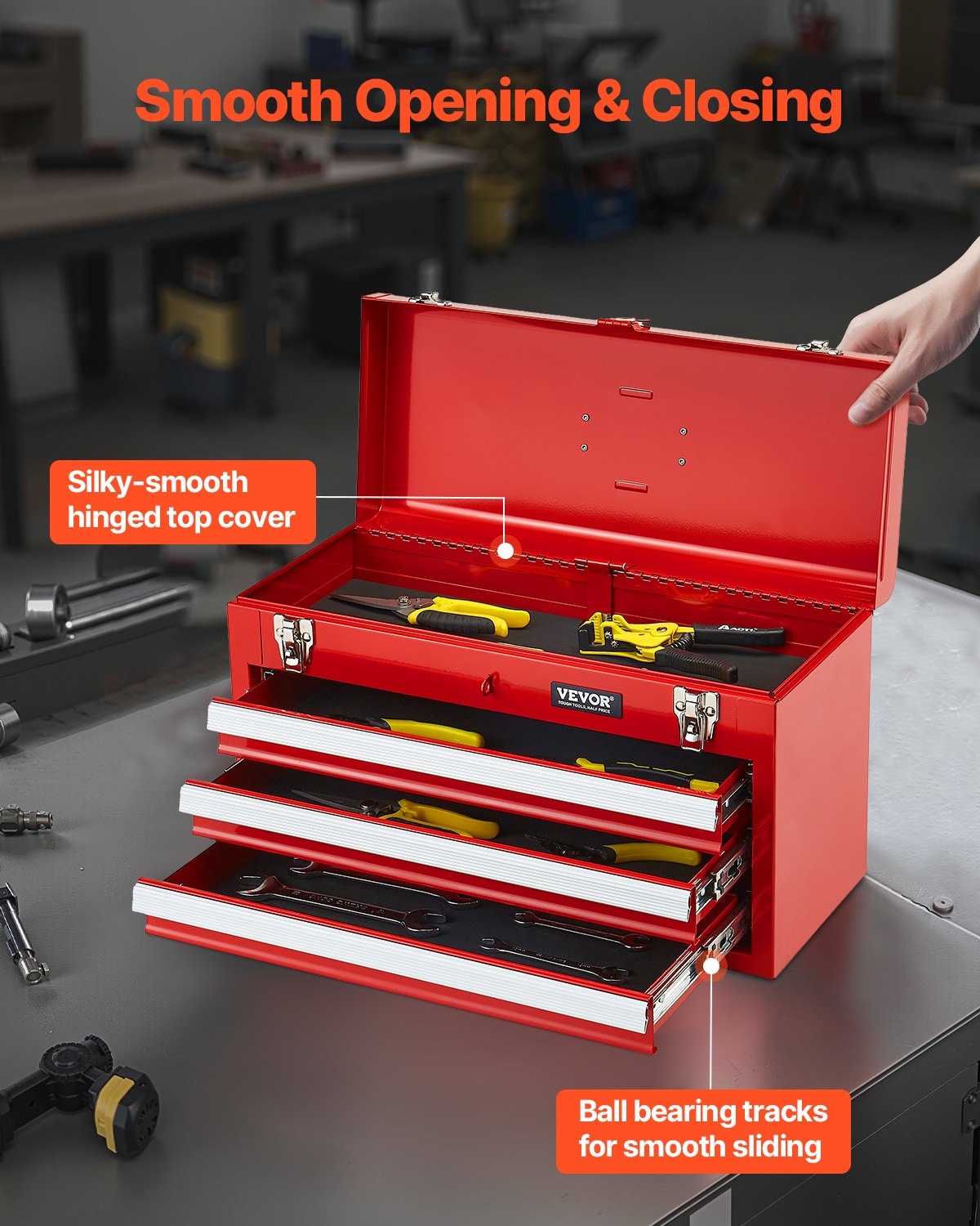 VEVOR Tool Box 20.5-inch Portable Metal Tool Box 3 Drawers Tool Organizer Red