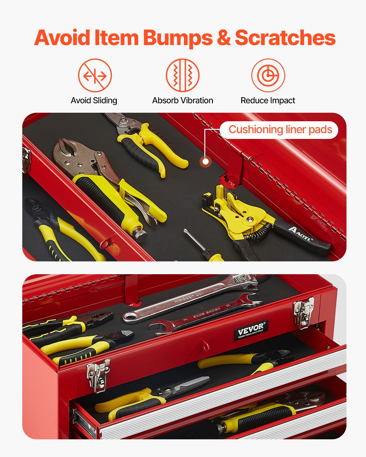 VEVOR Tool Box 20.5-inch Portable Metal Tool Box 3 Drawers Tool Organizer Red