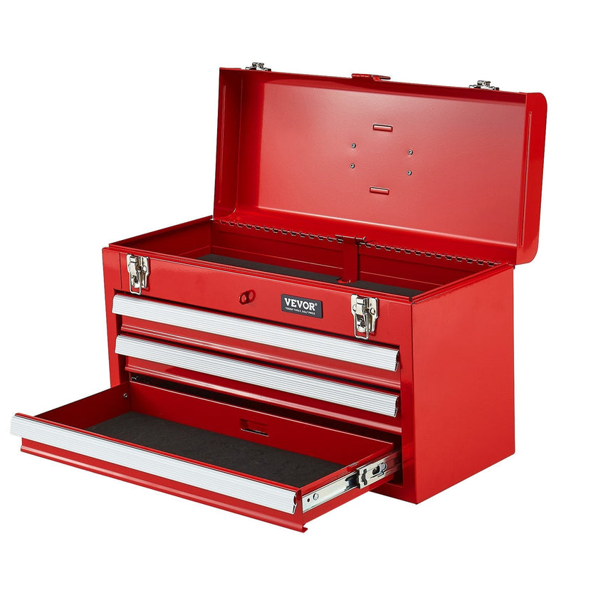 VEVOR Tool Box 20.5-inch Portable Metal Tool Box 3 Drawers Tool Organizer Red