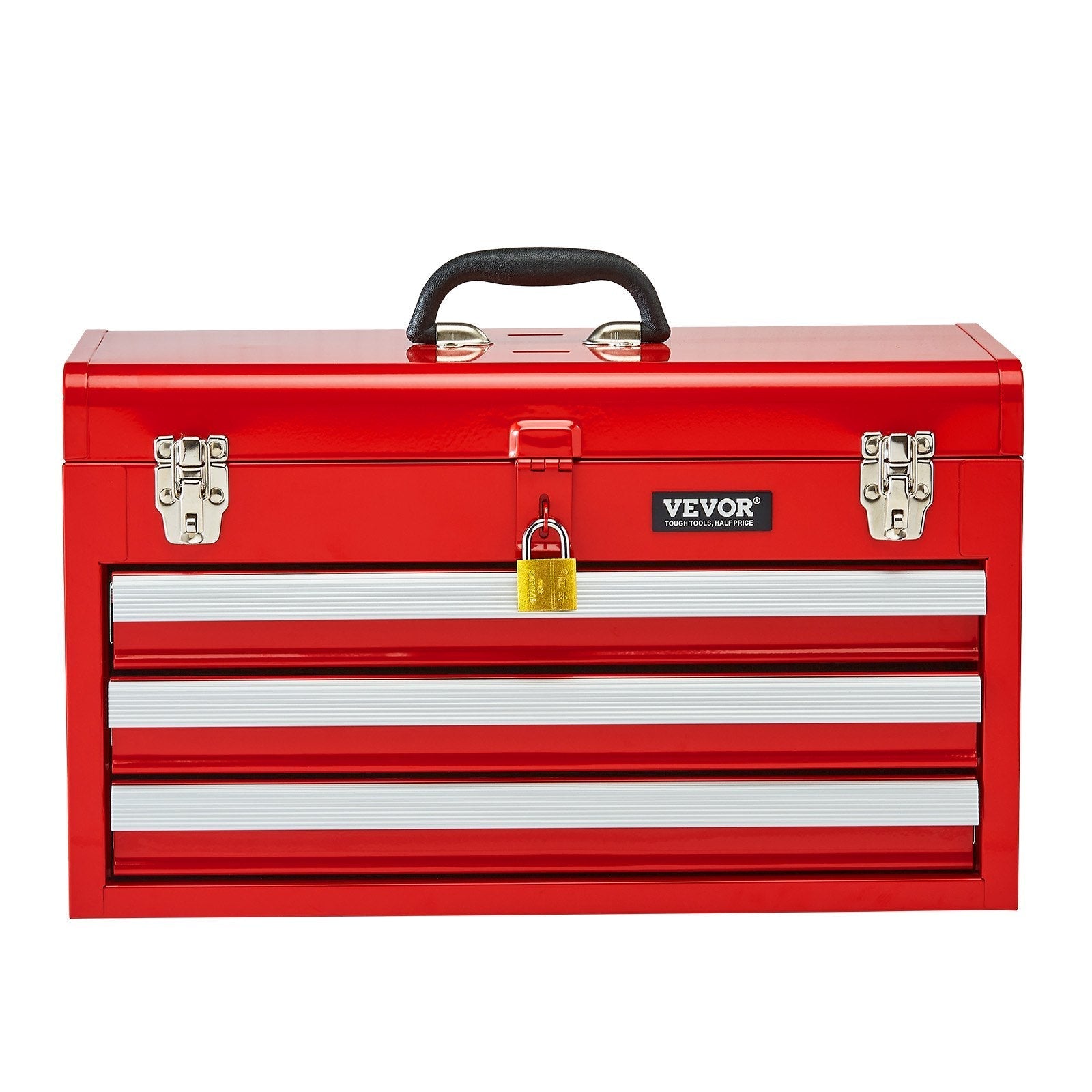 VEVOR Tool Box 20.5-inch Portable Metal Tool Box 3 Drawers Tool Organizer Red