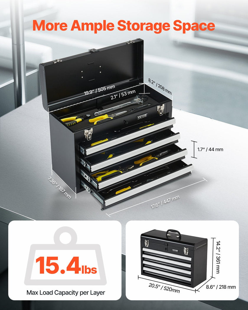 VEVOR Tool Box 20.5-inch Portable Metal Tool Box with 4 Drawers Tool Organizer