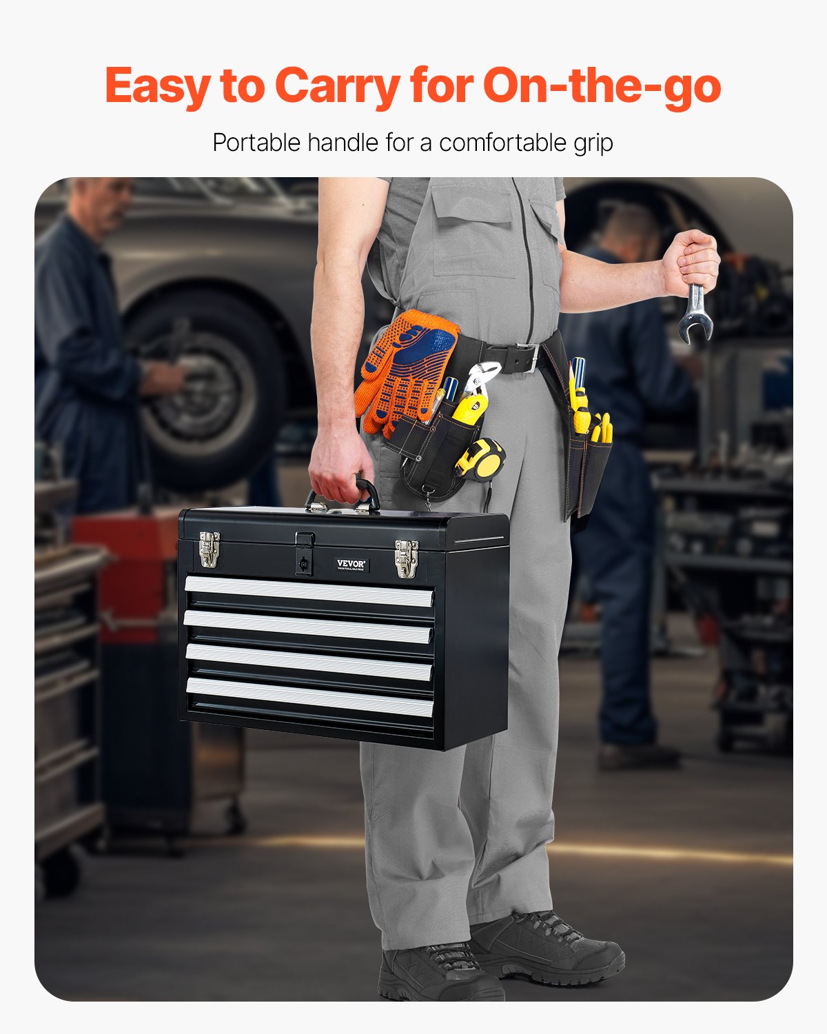 VEVOR Tool Box 20.5-inch Portable Metal Tool Box with 4 Drawers Tool Organizer
