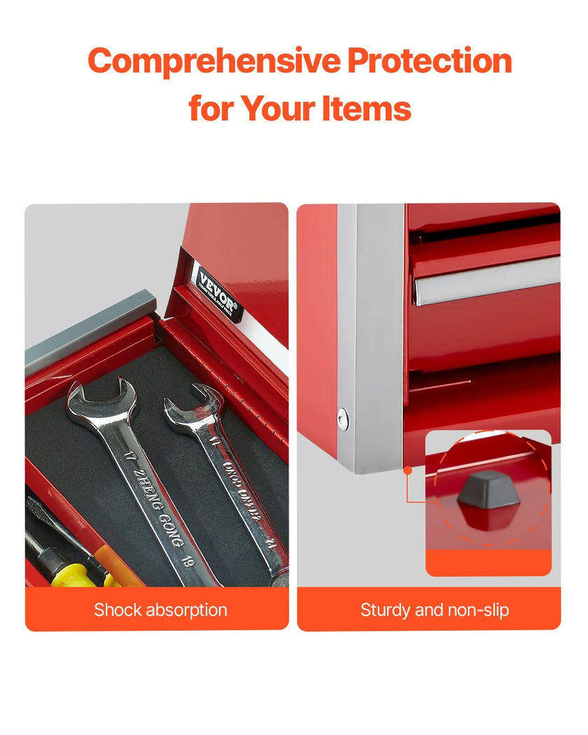 VEVOR Tool Box 8.6-inch Portable Metal Tool Box 3 Drawers Tool Organizer Red
